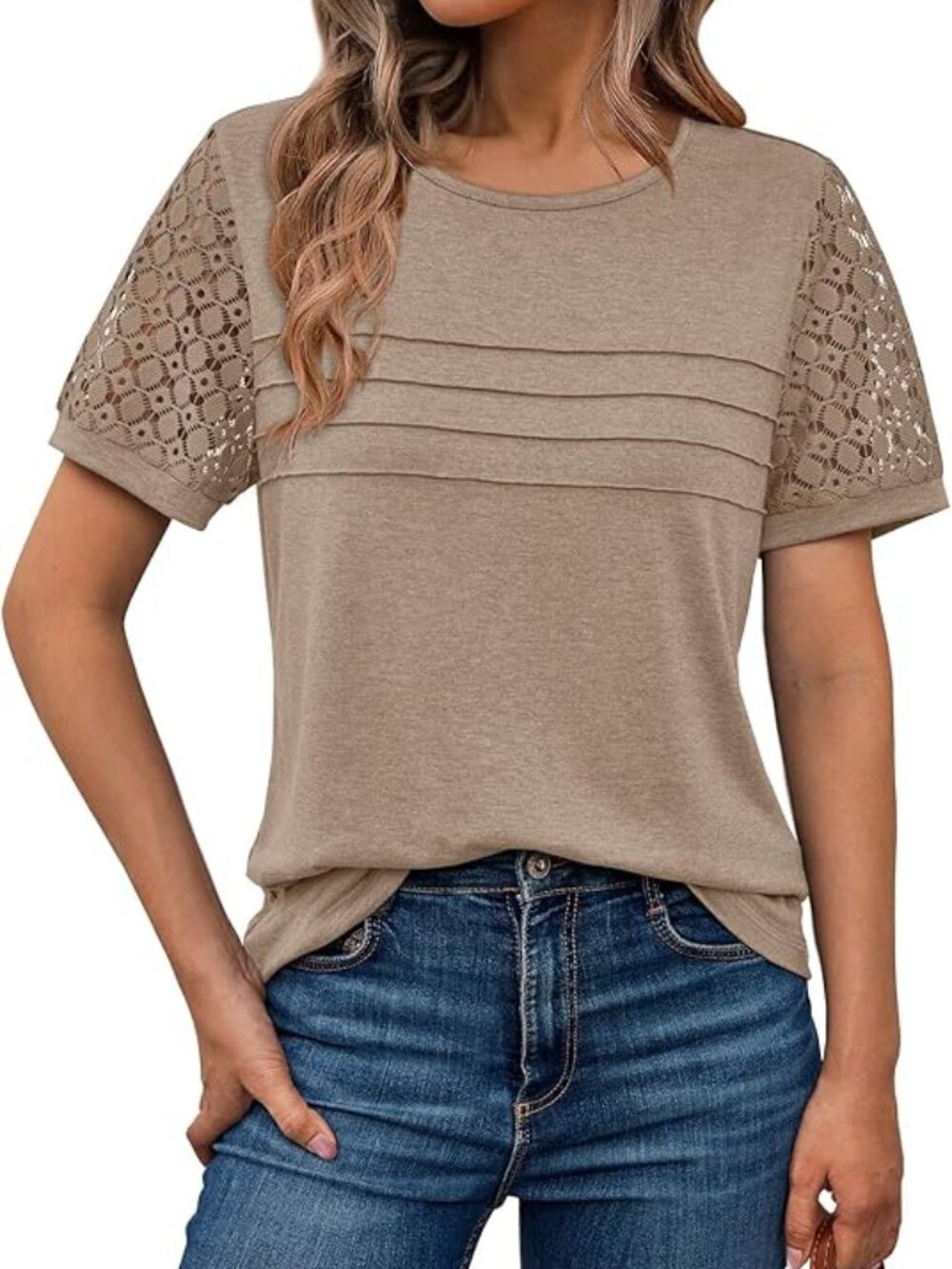 New - Women's Short Sleeve Shirts Dressy Lace Summer Tops 2026 Spring‎ Trendy